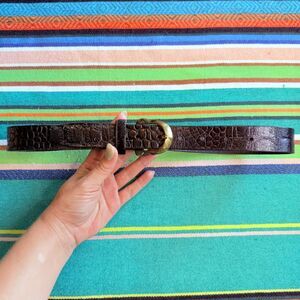Badichi Custom Black Leather Aligator Embossed Belt, Bronze Buckle & Pony Hair